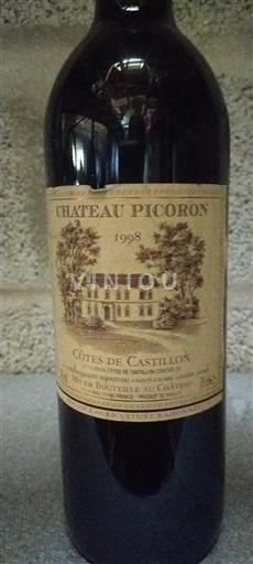 Vin Rouge sec Château Picoron 1998 France Bordeaux AOC