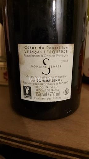 Vin Rouge sec Domaine Semper 2018 France Roussillon AOC