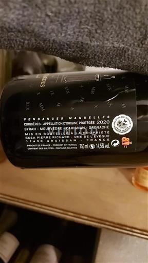 Vin Rouge sec Scea Pierre Richard Dne De L'évêque 2020 France Languedoc Corbières AOC