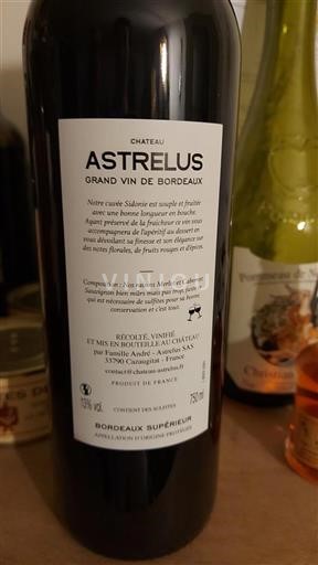 Vin Rouge sec Sidonie Château Astrelus 2022 France Bordeaux Entre-deux-mers AOC