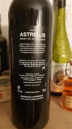 Vin Rouge sec Juliette Château Astrelus 2022 France Bordeaux Entre-deux-mers AOC