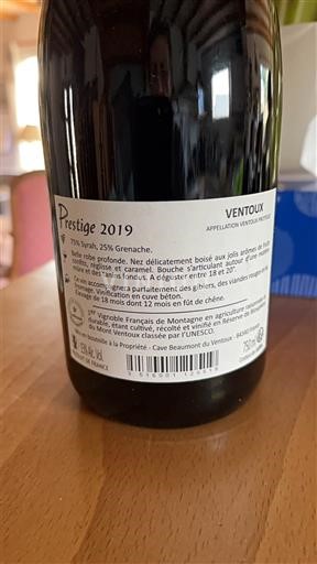 Vale do Ródano Ventoux Cave Beaumont Du Ventoux Prestige 2019