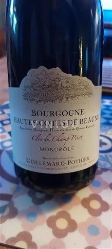 Bourgogne Hautes Côtes de beaune Grand Cru Guillemard Pothier Clos du Champ Pitot 2018