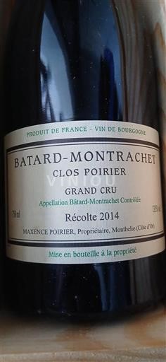 Burgund Bâtard Montrachet Grand Cru Clos Poirier 2014