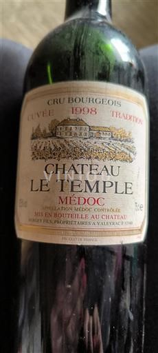 Vin Rouge sec Tradition Château Le Temple 1998 France Bordeaux Médoc AOC Cru Bourgeois