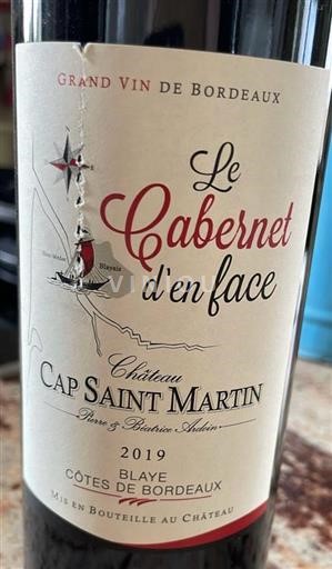Bordeaux Blaye-Côtes-de-Bordeaux Château Cap Saintmartin Le Cabernet d'en face 2019