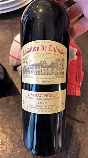 Burdeos Listrac-Médoc Tradition de Lalande Prestige 2016