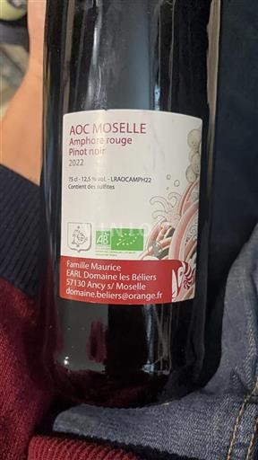 Lothringen Mosel Domaine Les Béliers Amphore rouge 2022