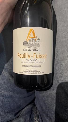 Vin Blanc sec Le Paradis Les Arbillons 2022 France Bourgogne Pouilly-fuissé AOC Grand Cru