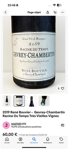 Bourgogne Gevrey-chambertin Grand Cru René Bouvier Racine du Temps Tr%c3%a8s Vieilles Vignes 2019