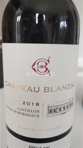 Bordéus Castillon-côtes-de-bordeaux Château Blanzac 2018