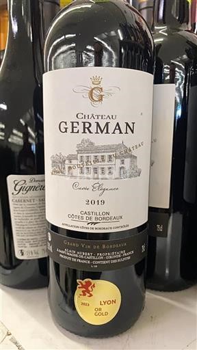 Vin Rouge sec Élégance Château German 2019 France Bordeaux Côtes-de-Bordeaux AOC