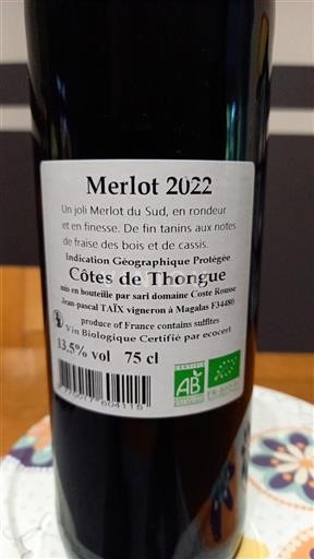 Languedoc-Roussillon Côtes de Thongue Coste Rousse Merlot 2022