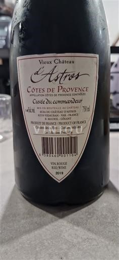Vin Rouge sec Cuvée du commandeur Château Vieux Astros 2019 France Provence Côtes-de-provence AOC