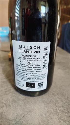 Vin Rouge sec Le Vieux Couillon Maison Plantevin 2022 France Vallée du Rhône Côtes-du-rhône-villages AOC