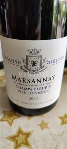 Vin Rouge sec Champs Perdrix Vieilles Vignes Sirugue 2023 France Bourgogne Marsannay AOC