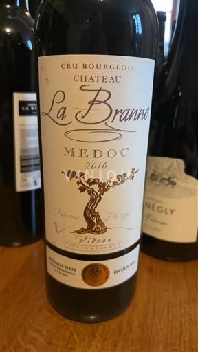 Vin Rouge sec Château La Branne 2016 France Bordeaux Médoc AOC Cru Bourgeois