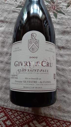 Burgundija Givry Premier Cru Domaine Silvestre du Closel Clos Saint-Paul 2002