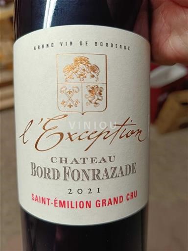 Burdeos Saint-Émilion Grand Cru Château Bord Fonrazade l'Exception 2021