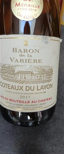 Vallée de la Loire Coteaux-du-layon Baron de la Vrière 2017