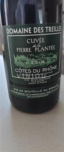 Vin Rouge sec Cuvée de la Pierre Plantée Domaine Des Treilles 2019 France Vallée du Rhône Côtes-du-rhône AOC