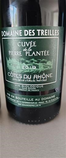 Vin Rouge sec Cuvée de la Pierre Plantée Domaine Des Treilles 2019 France Vallée du Rhône Côtes-du-rhône AOC