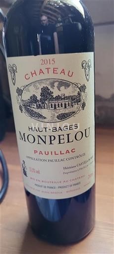 Bordeaux Pauillac Château Haut-Bages Monpelou 2015