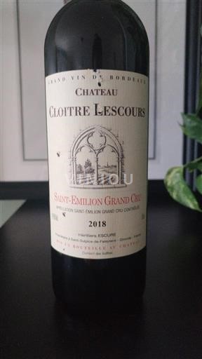 Bordeaux Saint-Émilion Grand Cru Grand Cru Château Cloître Lescours 2018