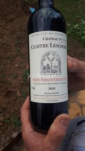 Vin Rouge sec Cloitre Lescours 2018 France Bordeaux Saint-Émilion Grand Cru AOC Grand Cru