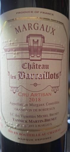 Burdeos Margaux Cru Artisan Château Les Barraillots 2018