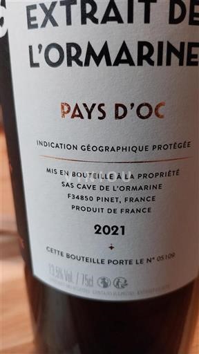 Languedoc og Roussillon Pays d'Oc Cave de l'Ormarine Extrait de l'Ormarine 2021