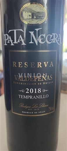 Castilla-La Mancha Valdepeñas Bodegas Los Llanos Pata Negra Reserva 2018