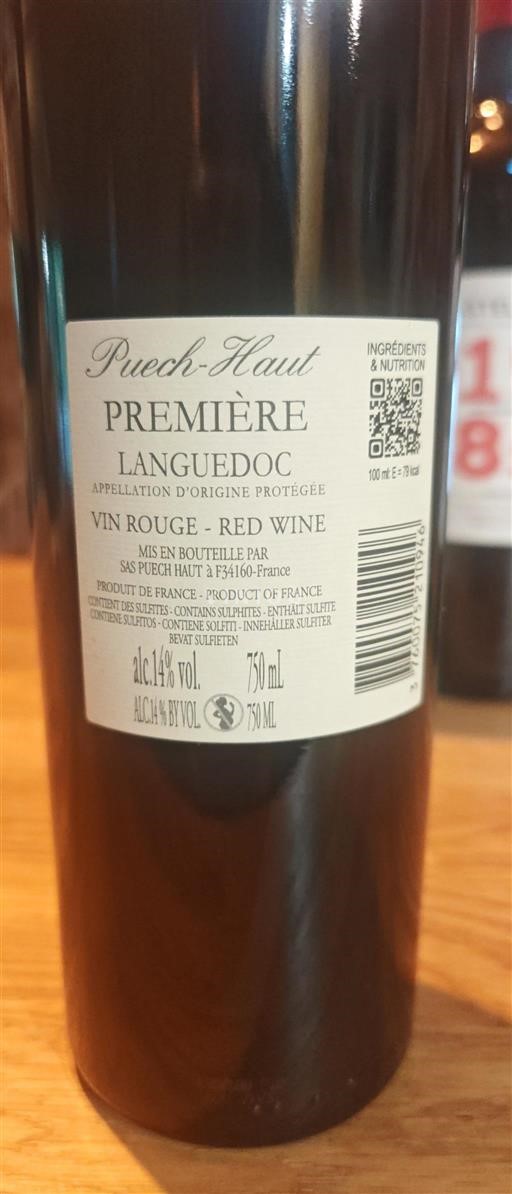 Vin Rouge sec Première Château Puech-Haut 2022 France Languedoc AOC