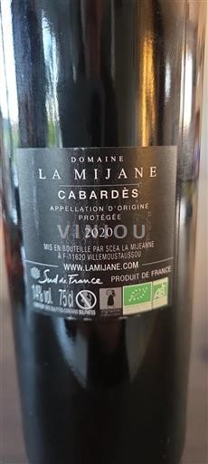 Vin Rouge sec Domaine La Mijane 2020 France Languedoc Cabardès AOC