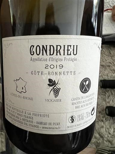 Rhône-dalen Condrieu Hameau de Pizay Côte-Bonnette 2019
