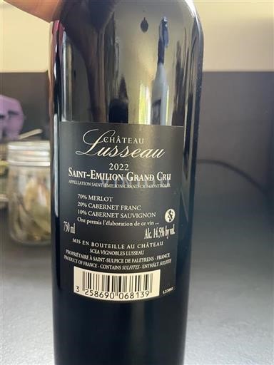 Bordeaux Saint-Émilion Grand Cru Grand Cru Lusseau 2022