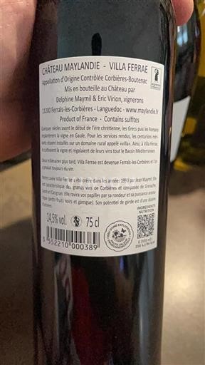 Languedoc Corbières-boutenac Château Maylandie Villa Ferrae 2023