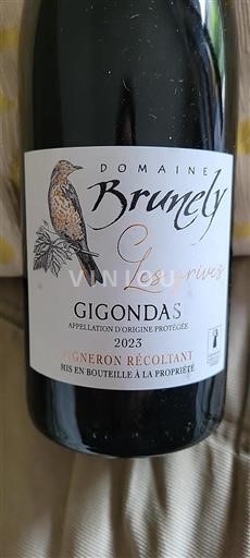 Vin Rouge sec Les Grives Domaine Brunely 2023 France Vallée du Rhône Gigondas AOC