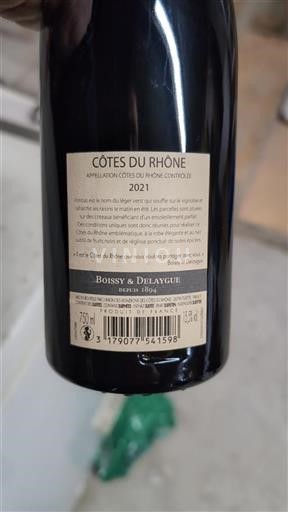 Vin Rouge sec Boissy & Delaygue 2021 France Vallée du Rhône Côtes-du-rhône AOC