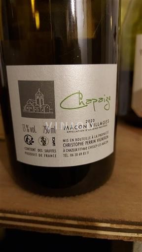 Vin Blanc sec Chapaize Christophe Perrin 2023 France Bourgogne Mâcon et mâcon-villages AOC