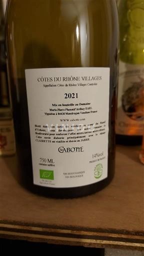 Vin Blanc sec La Cabotte 2021 France Vallée du Rhône Côtes-du-rhône-villages AOC