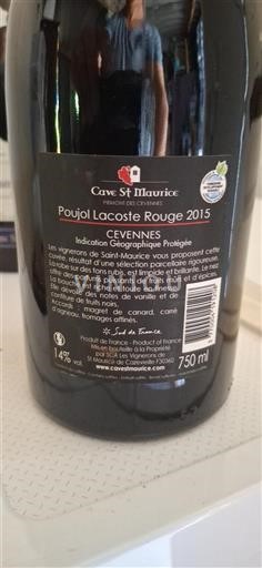 Languedoc-Roussillon Cévennes Cave St Maurice Poujol Lacoste Rouge 2015