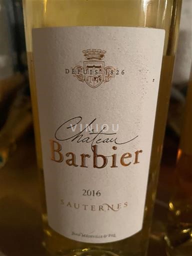 Bordeaux Sauternes Château Barbier 2016