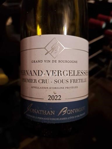 Vini Blanc sec Sous Frétille Jonathan Bonvalot 2022 Francia Borgogna Pernand-Vergelesses AOC Premier Cru