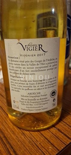 Alps and Rhone Valley Ardèche Domaine Vigier Viognier 2017