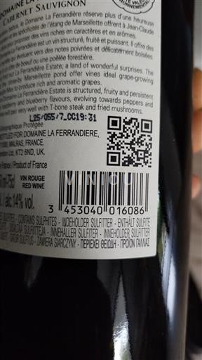 Languedoc og Roussillon Pays d'Oc Domaine La Ferrandière Cabernet Sauvignon 2023