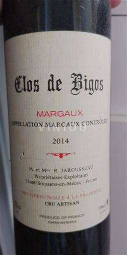 Bordeaux Margaux Clos de Bigos 2014