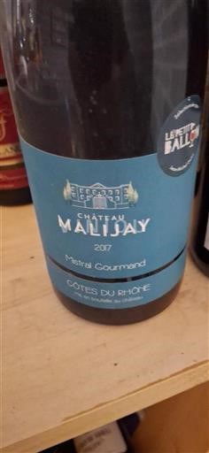 Vin Rouge sec Mistral Gourmand Château Malijay 2017 France Vallée du Rhône Côtes-du-rhône AOC