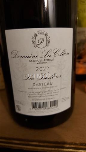 Vin Rouge sec Les Touillères Domaine La Collière 2022 France Vallée du Rhône Rasteau AOC