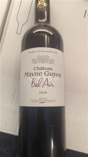 Vin Rouge sec Bel Air Château Mayne Guyon 2020 France Bordeaux Blaye-côtes-de-bordeaux AOC